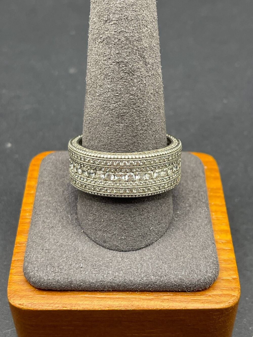 Sterling Silver 925 Band Ring Wide Pave Style Stackable Size 11.25